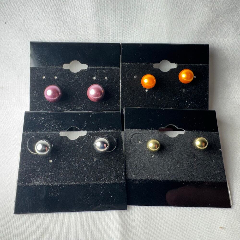 NEW Mixed Lot Set of Four Circular Post Earrings Silver, Purple, Green, Orange